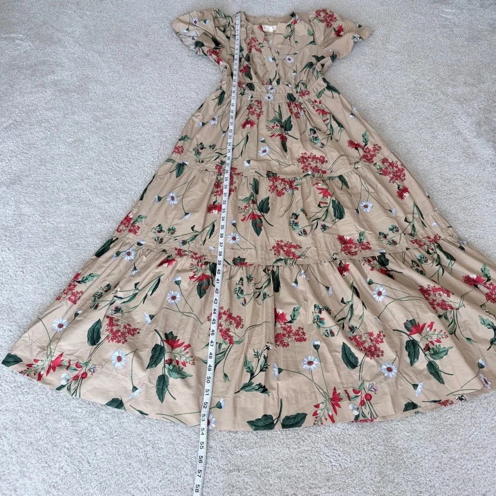 Anthropologie The Somerset Maxi Dress Cotton Tiered Size Small Khaki Floral - Picture 4 of 12